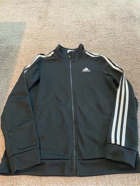 Kids Adidas Black Track Jacket with White Stripes and Logo
